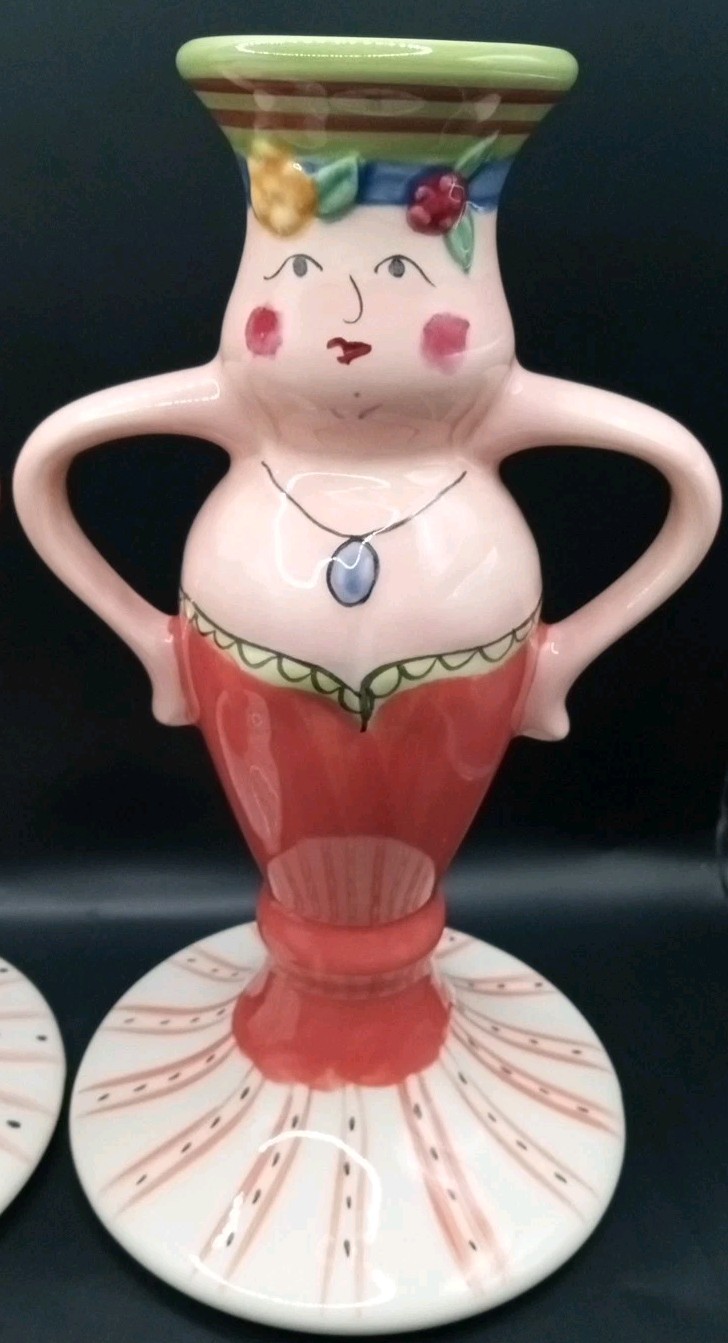 2 Pfaltzgraff Secrets of Pistoulet Lady Candle Stick Holders 9” Thanksgiving Dec