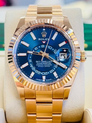 Rolex Sky-Dweller 42 336935 Blue Dial Rose Gold Oyster Bracelet Box & Papers
