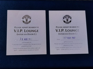 2 x Manchester United VIP Pass Card Tickets Aston Villa 2005/06 Bolton 2006/07