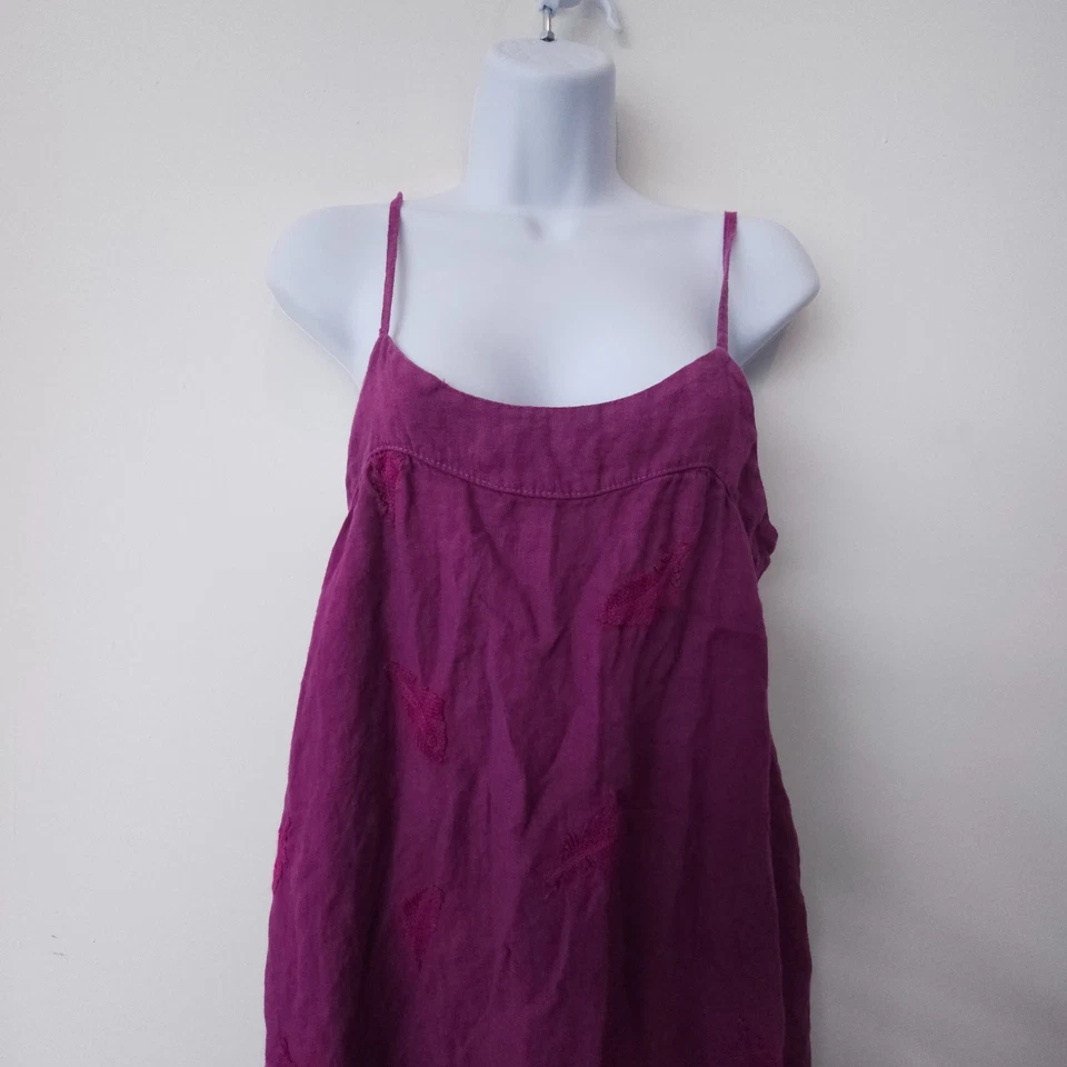 Vestido sin Mangas Hecho en Italia 100% Lino Púrpura Talla Única Midi Floral Tirantes Foto 2 de 4
