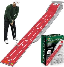 Mini Golf Putting Mat - Indoor/Outdoor with Ball Return Alignment Guide & Red 