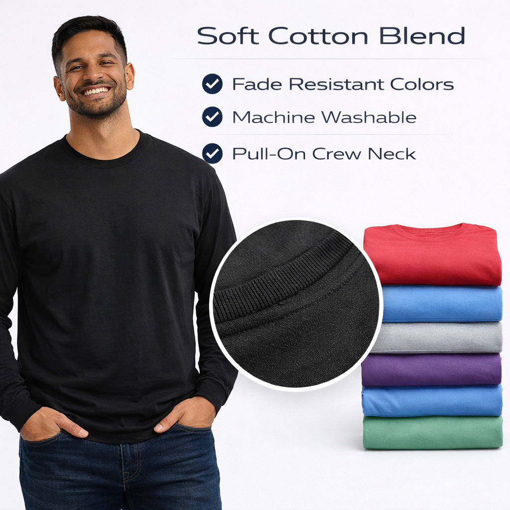BILLIONHATS Mens Long Sleeve Colorful T-Shirts, 100percent Cotton -Crew Neck Bulk Tees image 5