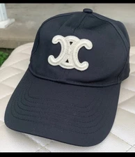 Celine Baseball Cap Hat Men Women In Cotton LOGO Size M Triomphe Black White