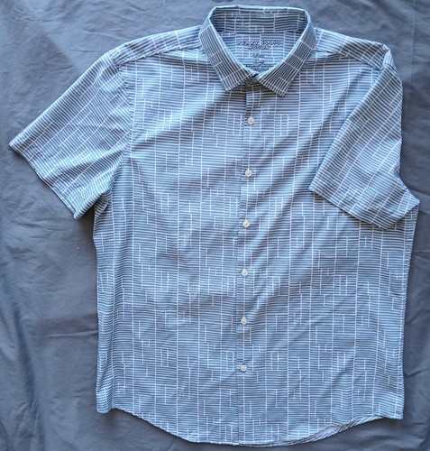 Perry Ellis Motion Mens Shirt Button Up Short Sleeve Performance Grey Green Med - Picture 2 of 8