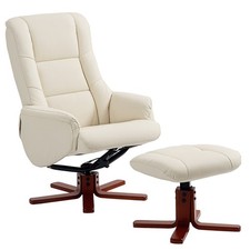 HOMCOM Recliner Armchair with Wood Base, Upholstered Reclining Chair, Cream