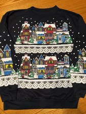 Vintage Christmas On Main Street Holiday Sweatshirt Ugly Christmas Sweater Med.
