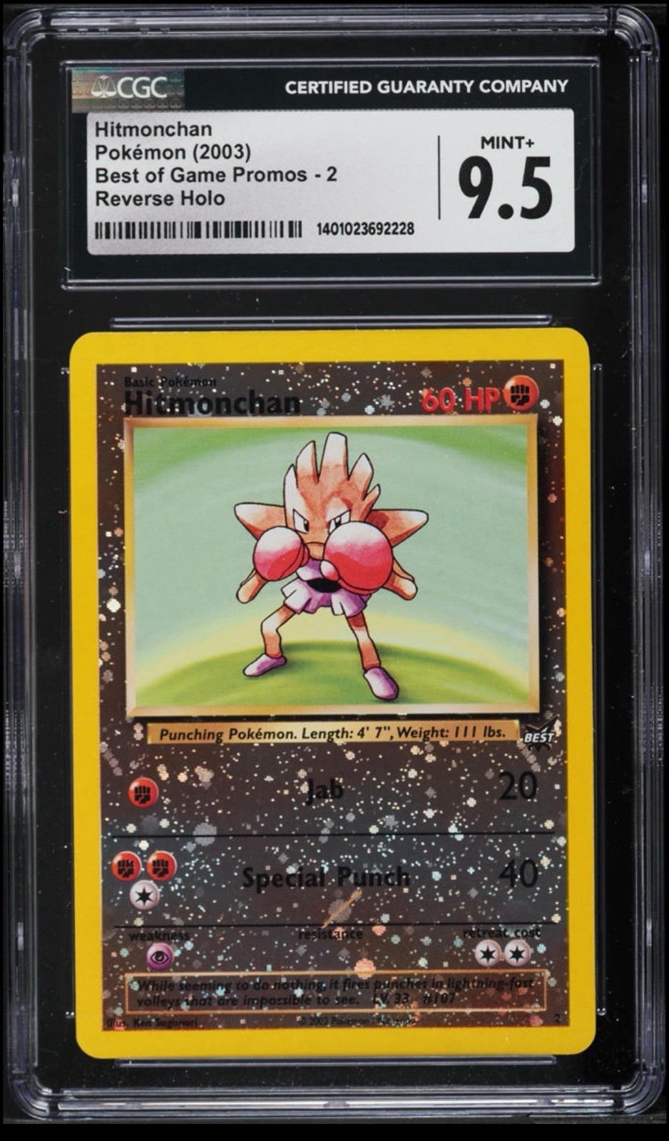 CGC 9.5 GEM MINT 10 Hitmonchan #2 REVERSE HOLO Best of Game PROMO Pokemon
