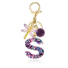 Keychain Alphabet S Dragonfly Charm Key Ring for Women Girl Jewelry Gift L