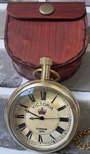 Antique Brass Pocket watch Victoria 1875 vintage with Leather Box Occasion Gift