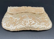 Vintage Dormar Beaded Evening Purse Japan Cream Pearl‑Dot Clutch Sack