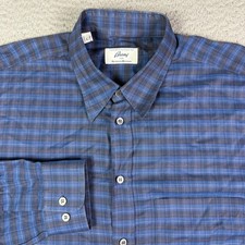 Brioni Dress Shirt Mens Large Blue Plaid Long Sleeve Button Down Italy Cotton