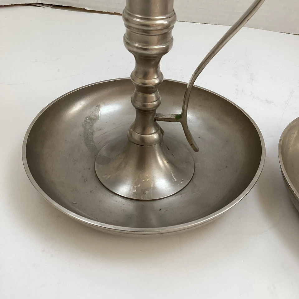 Pier 1 older metal candlesticks w/ handles possibly pewter or brushed nickel - Image 3 of 4