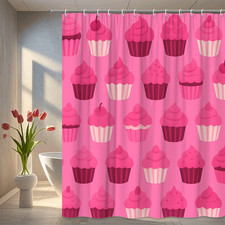 Cute Pink Cupcake Shower Curtain for Kids Bathroom Decor