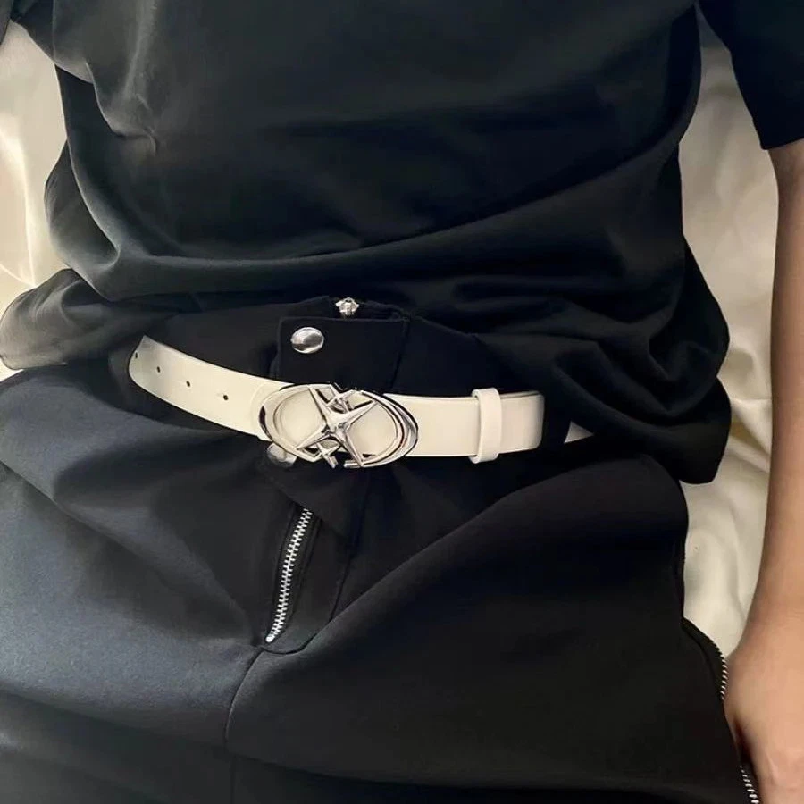 Cinturón Vintage Hombres Mujeres Punk Cruz Estrella Hebilla Metal Gótico Y2k Cuero PU Cintura Foto 4 de 4