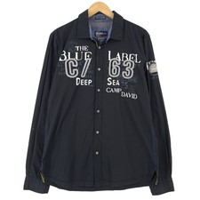Camp David Mens Shirt Black Graphic Cotton Button Up Casual Everyday La4 Size M