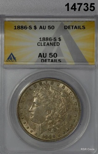 1886 S MORGAN SILVER DOLLAR ANACS CERTIFIED AU50 CLEANED LOOKS BETTER!! #14735