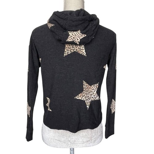 Chaser Leopard Animal Print Star Print Gray Hoodie Women’s Size XS Cropped - Picture 5 of 9