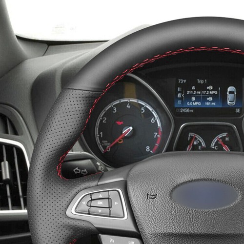 Non-slip Durable Black Leather Car Steering Wheel Cover Wrap For Ford Focus ST - Picture 5 of 7