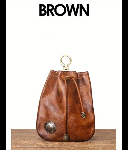 Vintage-Style Mini Key Bag - Top Layer Cowhide, Vegetable Tanned Leather with Re - Picture 15 of 25