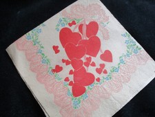Vintage 1940's VALENTINE Crepe Paper Napkin / Shower of Hearts Pink/Red