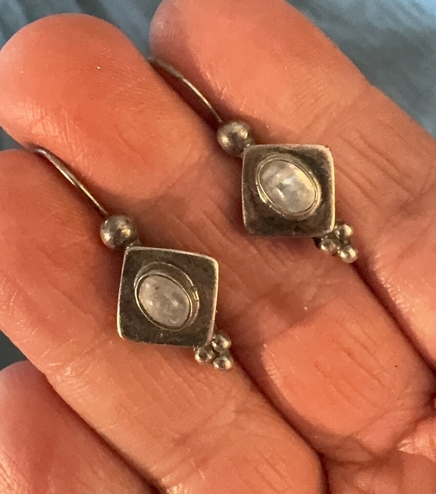 Artisan Sterling Silver Moonstone Dangle Earrings - image 1
