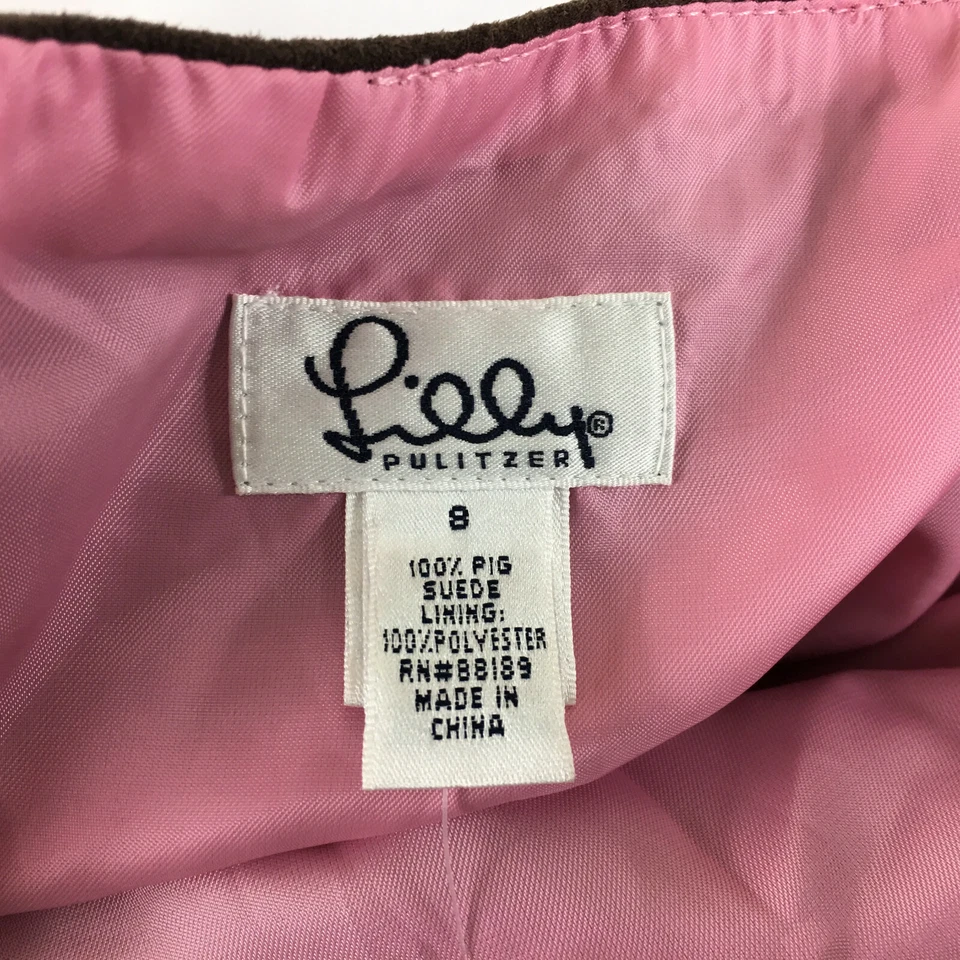 CN8 Lilly Pulitzer Suede Leather Laurie Eyelet Skirt Sz 8 Womens Brown - Image 3 of 4