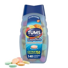 TUMS SMOOTHIES ANTACID ASSORTED FRUIT 140 CHEWABLE TABLETS EXTRA STRENGHT 750