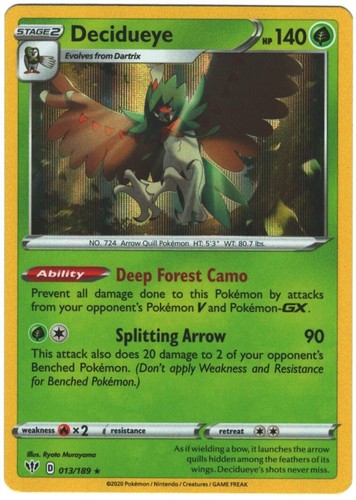 Decidueye 13/189 Darkness Ablaze Holo Holo Rare Pokémon TCG