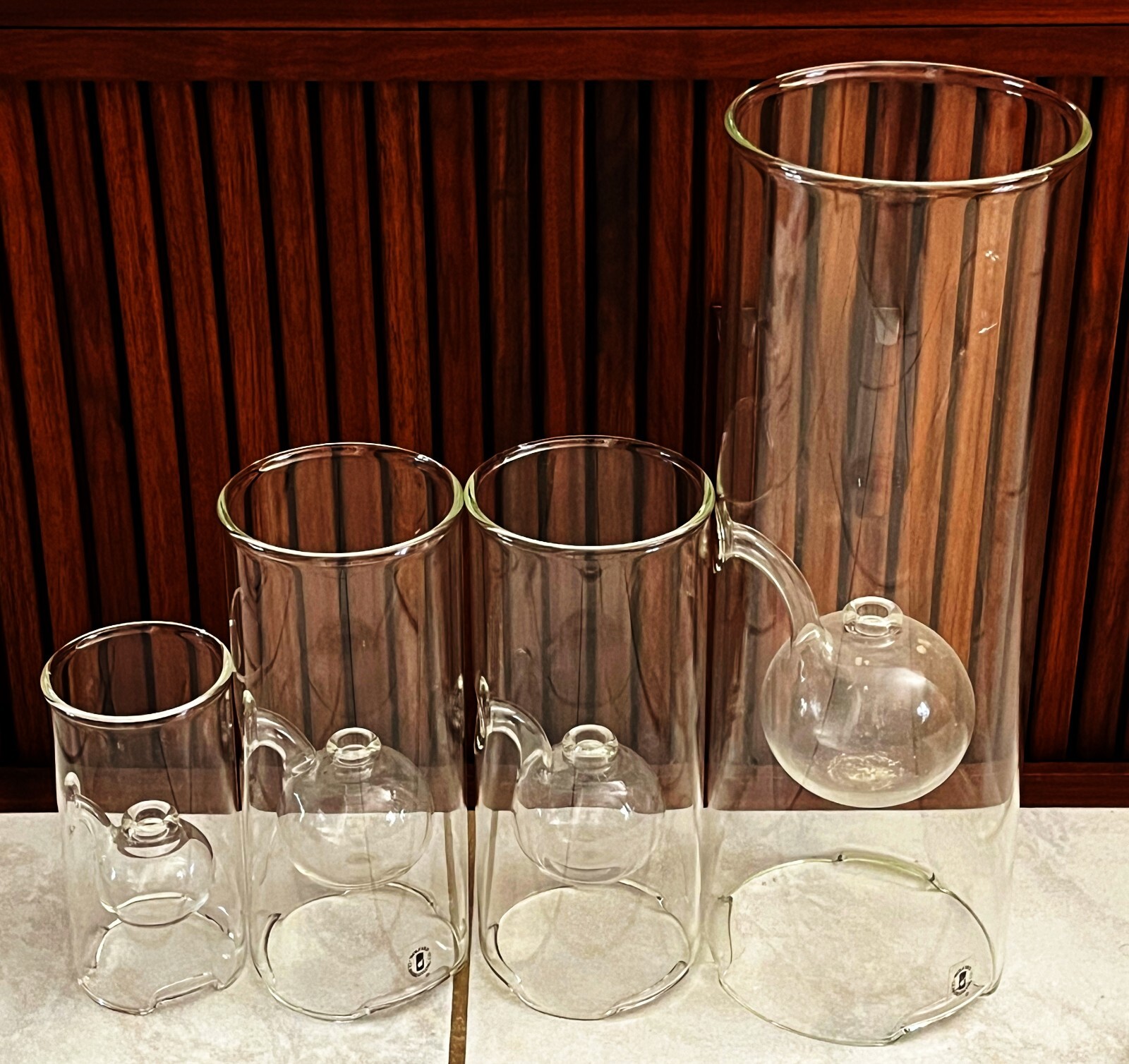 4 WOLFARD CLEAR BOROSILICATE GLASS FLOATING OIL LAMP SET 1 x 15", 2 x 9", 1 x 6" eBay