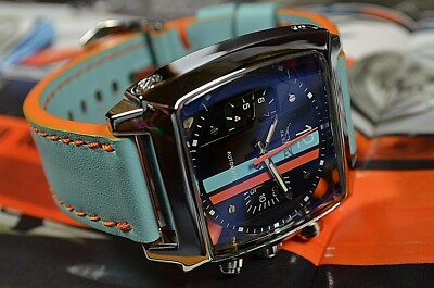 UHRENARMBAND 26 24 22 MM GULF BLAU ECHT LEDER WEICH HANDMADE RACING BAND MASTRAP
