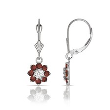 14K White Gold Flower Birthstone Dangle Leverback Earrings