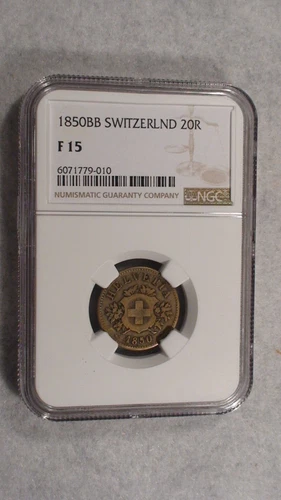 1850BB SWITZERLAND TWENTY RAPPEN NGC FINE 15 20R Coin PRICED TO SELL!