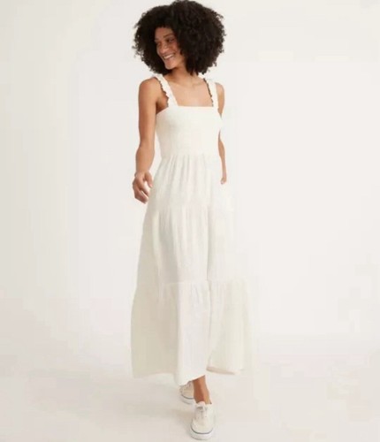 Mini Vestido Blanco Antiguo Capa Marina para Mujer Selene Calado en Niveles *LEER* XL $128 - Imagen 10 de 11