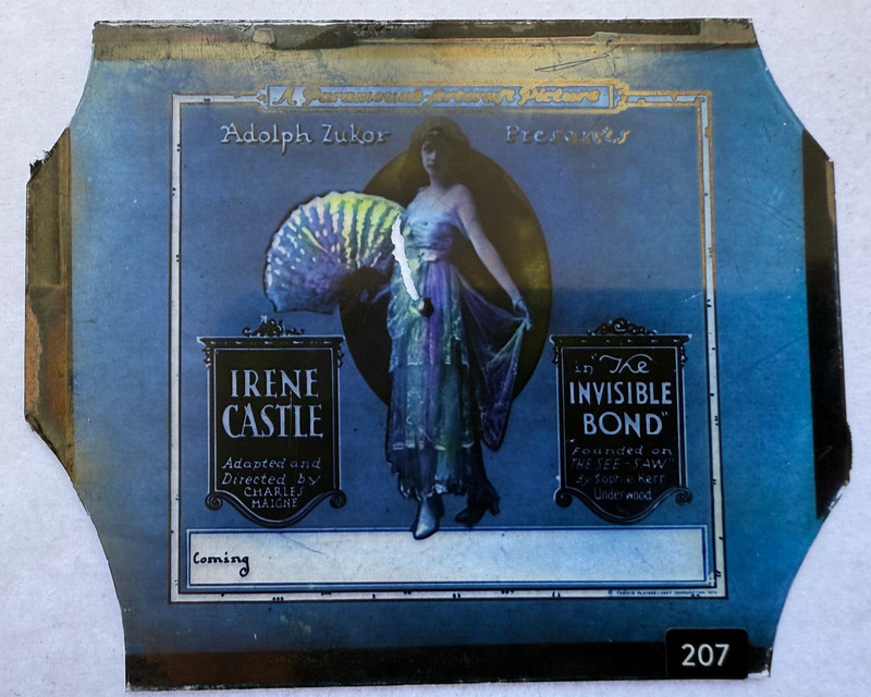 MAGIC LANTERN SLIDE MOVIE THE INVISIBLE BOND IRENE CASTLE PARAMOUNT 1919 RARE
