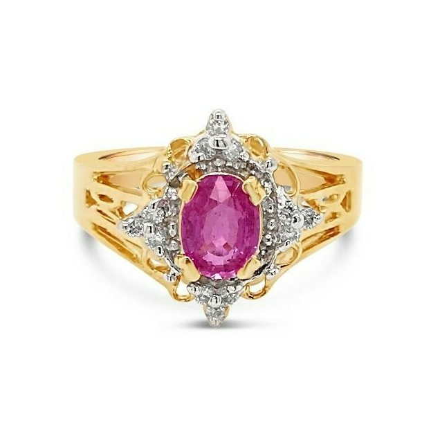 LeVian 14K Yellow Gold Pink Sapphire Gemstone & Round Diamond Cocktail