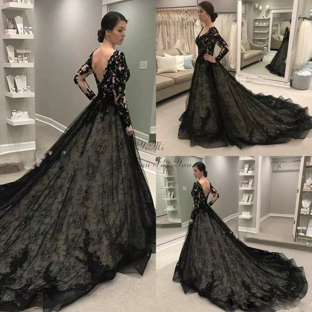 Sexy Modern Simple Vintage Black Wedding Dress With Long Sleeves Backless  Gown at Rs 17999 in Surat