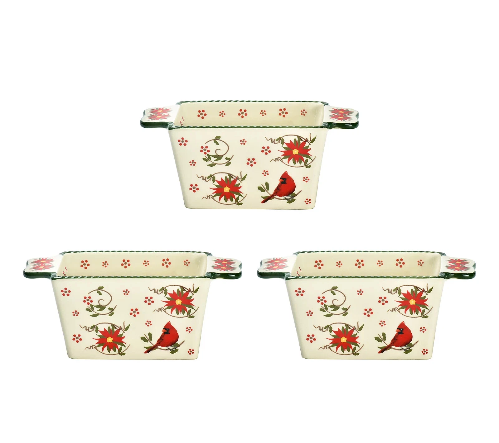 Temp-tations Seasonal Set of (3) Mini Loaf Pans Poinsetta Cardinals