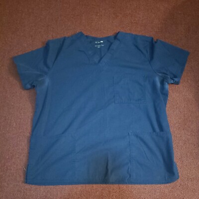 Scrubstar Unisex Scrub Top Shirt Navy Blue 3 Pocket Size L Some Discolorations
