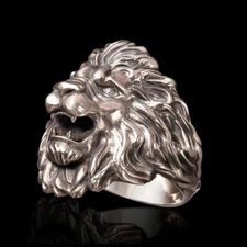 Pure 935 Argentium Silver With Amazing Handcrafted Lion Head Design Men's Ring