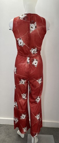 70s Disco Jumpsuit SET Flare Pants Sleeveless Top / Jacket Wide Collar SZ S - Picture 6 of 14