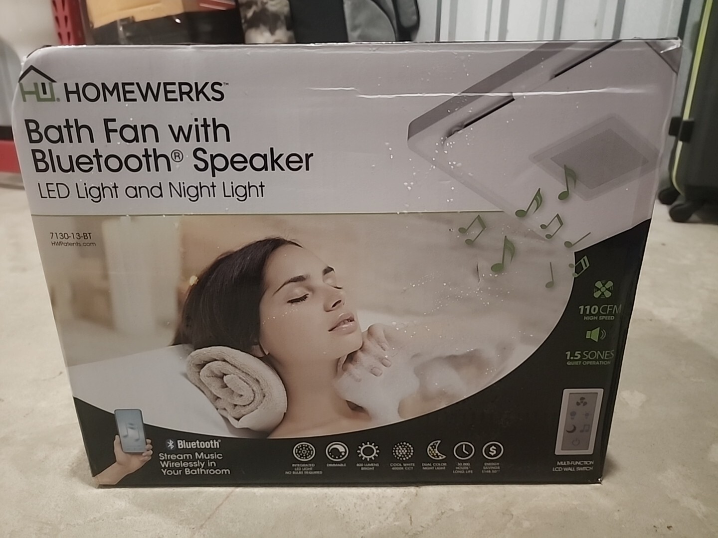 Homewerks 713013BT White Decorative LED, Bluetooth Bathroom Exhaust