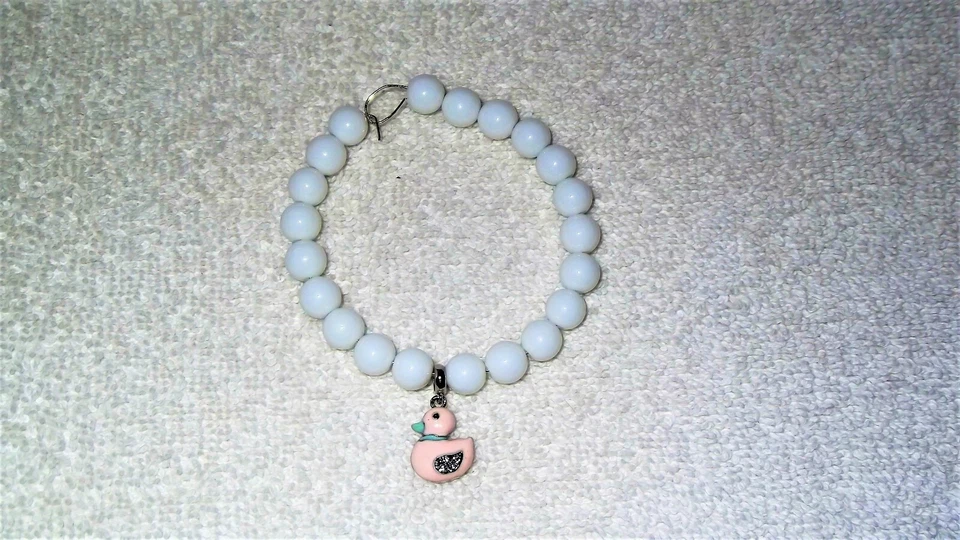 Lindo brazalete elástico baño pato pato pato rosa encanto joyería ónix blanco Foto 2 de 2