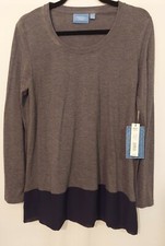NWT Simply Vera~ by Vera Wang Grey Scoop Neck Long Sleeve Tee With Chiffon Trim.