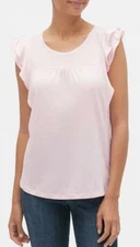 NWT Womens GAP Luxe Ruffle Top Flutter Sleeve Tee Crewneck T-Shirt Pink $29 *3N