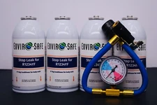 Enviro-Safe Stopleak for R1234YF, 4 cans and Economy Gauge, Stop Leaks Now