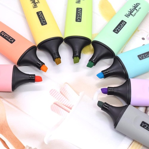 Highlighter Pens, 8 Pastel Colours. Chisel Tip 1mm & 5mm Width. Free p+p
