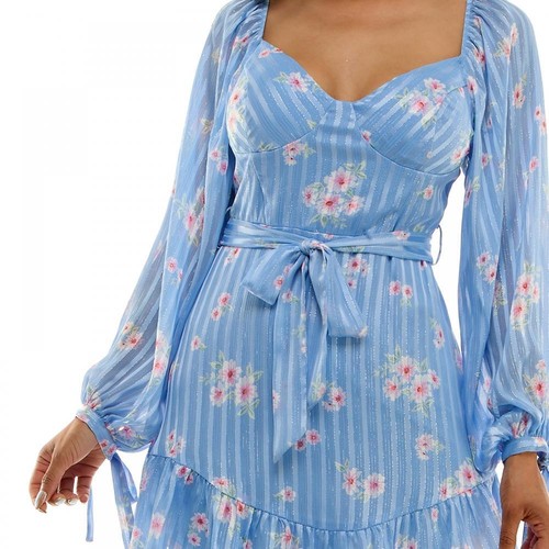 Bee Darlin Teens Maxi Long Dress Long Sleeve Pleated Floral Sweetheart C152 - Picture 3 of 10