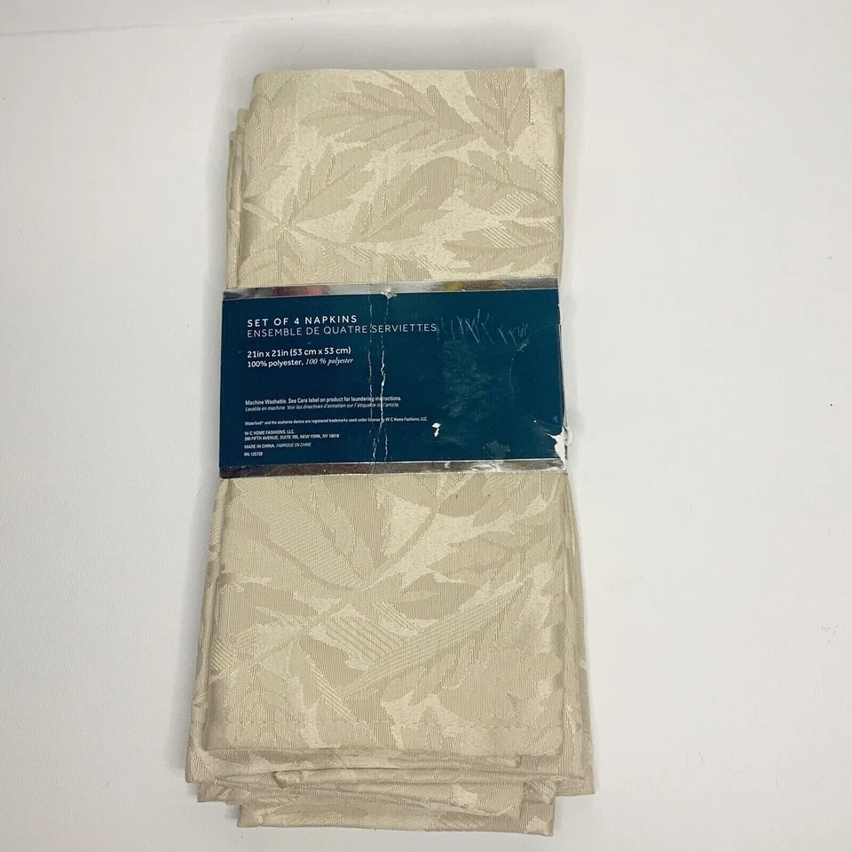 Waterford Leaf Pattern Napkins Beige Set Of 4 21” x 21” Thanksgiving Fall - Image 4 of 4