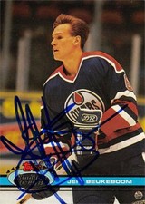 Jeff Beukeboom autographed Hockey Card (Oilers) 1991 Topps Stadium Club #350