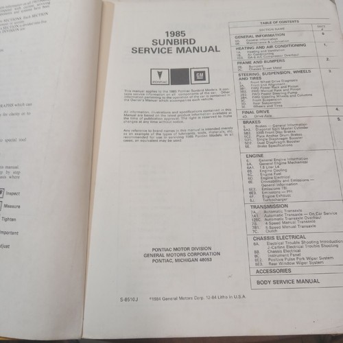 1985 GM PONTIAC SUNBIRD SERVICE SHOP REPAIR MANUAL FACTORY ORIGINAL - Picture 4 of 6